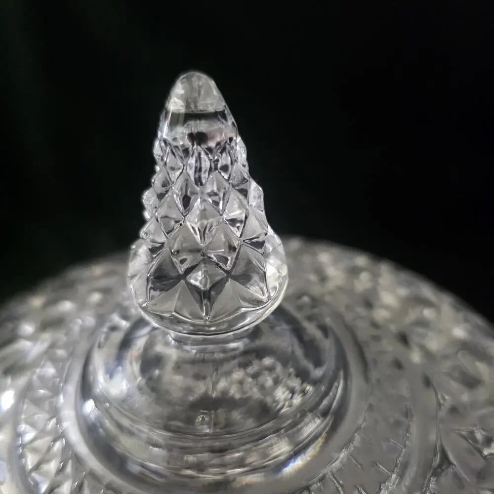 Vintage Crystal Style Covered Candy Dish Pedestal Bowl Diamond Pattern...